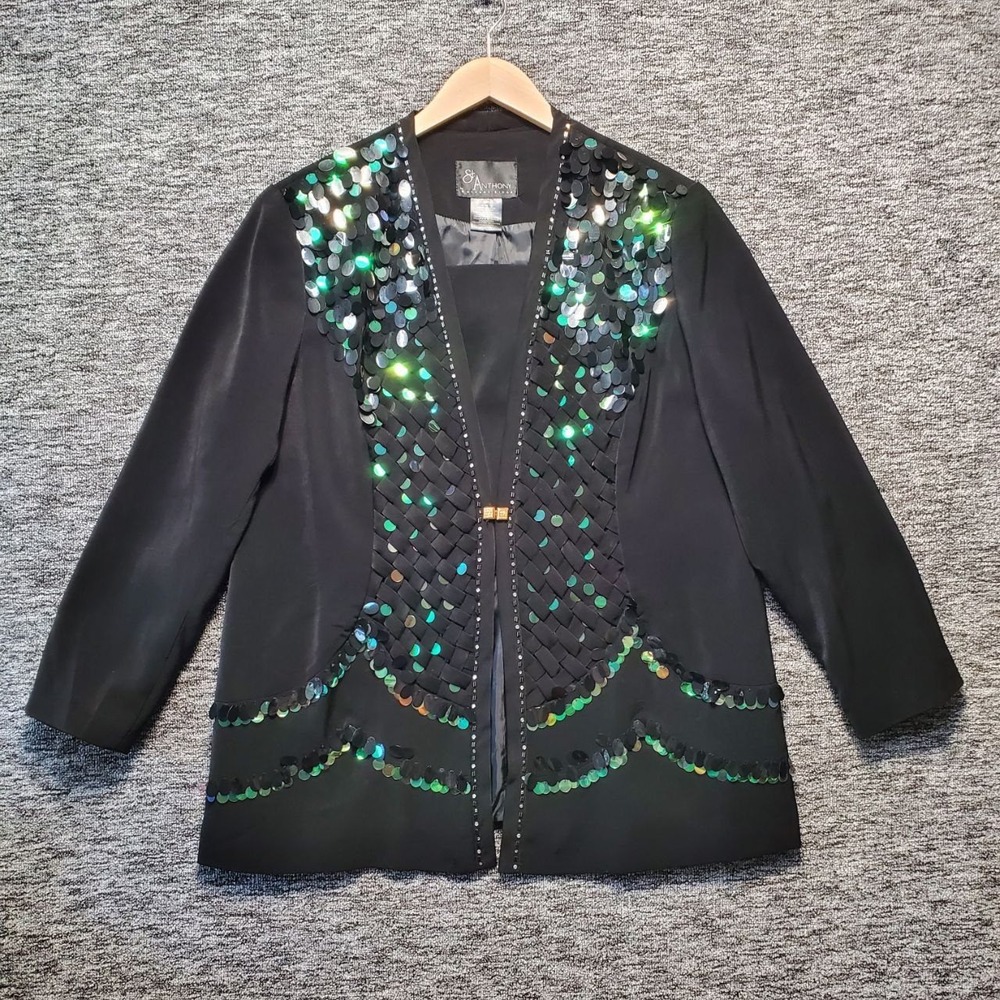 St Anthony Anthony Sicari Blazer Women 18W Black Sequin Evening 90s Glam Jacket